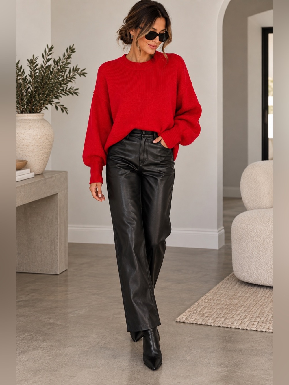 Free People Racing Red Cropped Oversized Knit Sweater Size M NWT $98